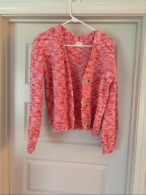 Textured Pink Button-Front Cardigan Sweater